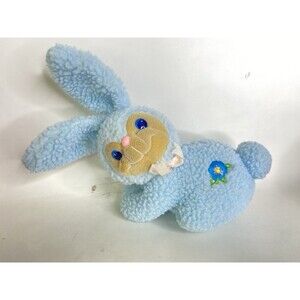 MTY international Blue Bunny Rabbit Plush Stuffed Animal Toy Flower Vintage
